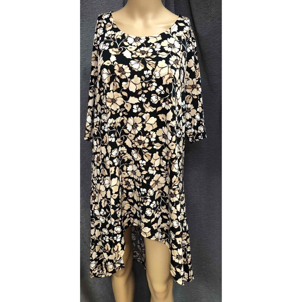 Cocomo Black Floral Print 3/4 Sleeve Shift Dress Womens 1X